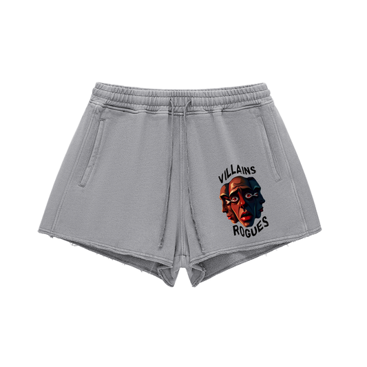 Snow Washed Raw Edge Drawstring Shorts - Villains X Rogues 