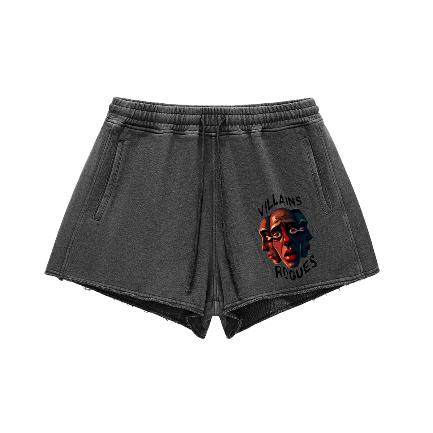 Snow Washed Raw Edge Drawstring Shorts - Villains X Rogues 