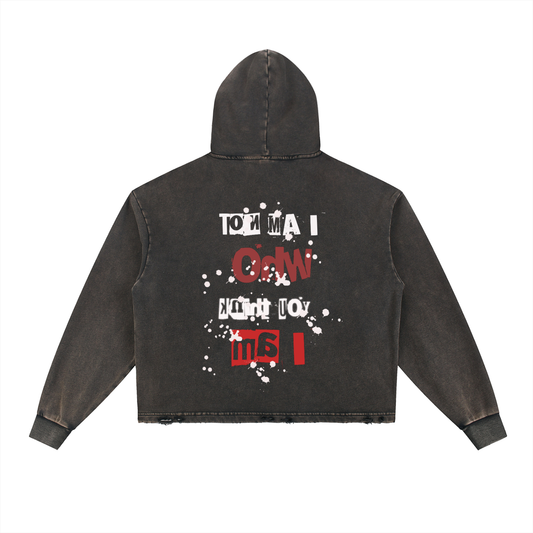 Vintage Washed Frayed-Hem Hoodie